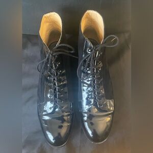 Black Patent Leather/Suede Lace Up Ankle Boots